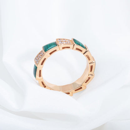 [Clover Jewelry]SERPENTI RING PINK GOLD MALACHITE DIAMOND PAVED 4MM