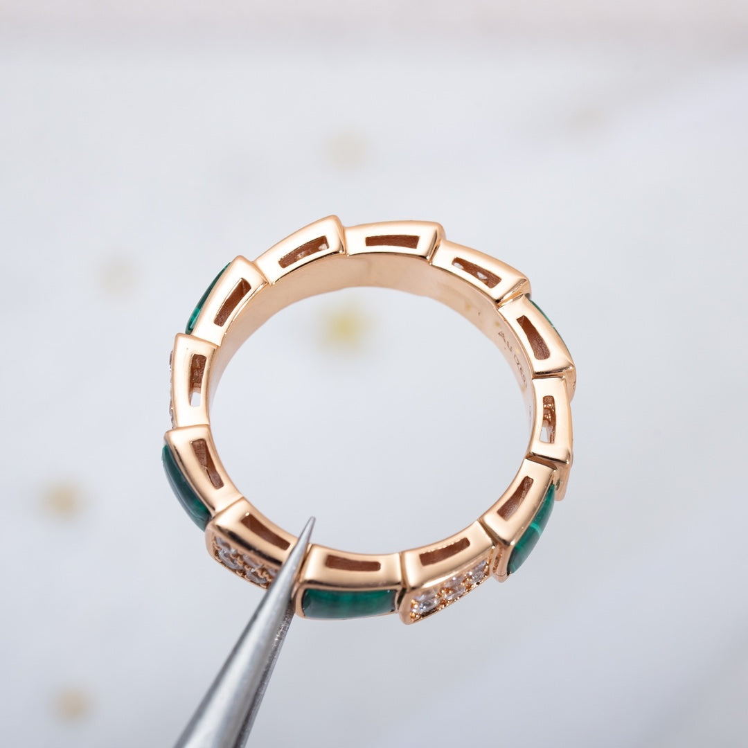 [Clover Jewelry]SERPENTI RING PINK GOLD MALACHITE DIAMOND PAVED 4MM