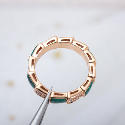 [Clover Jewelry]SERPENTI RING PINK GOLD MALACHITE DIAMOND PAVED 4MM