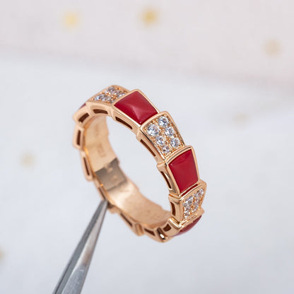 [Clover Jewelry]SERPENTI RING PINK GOLD CARNELIAN DIAMOND PAVED 4MM