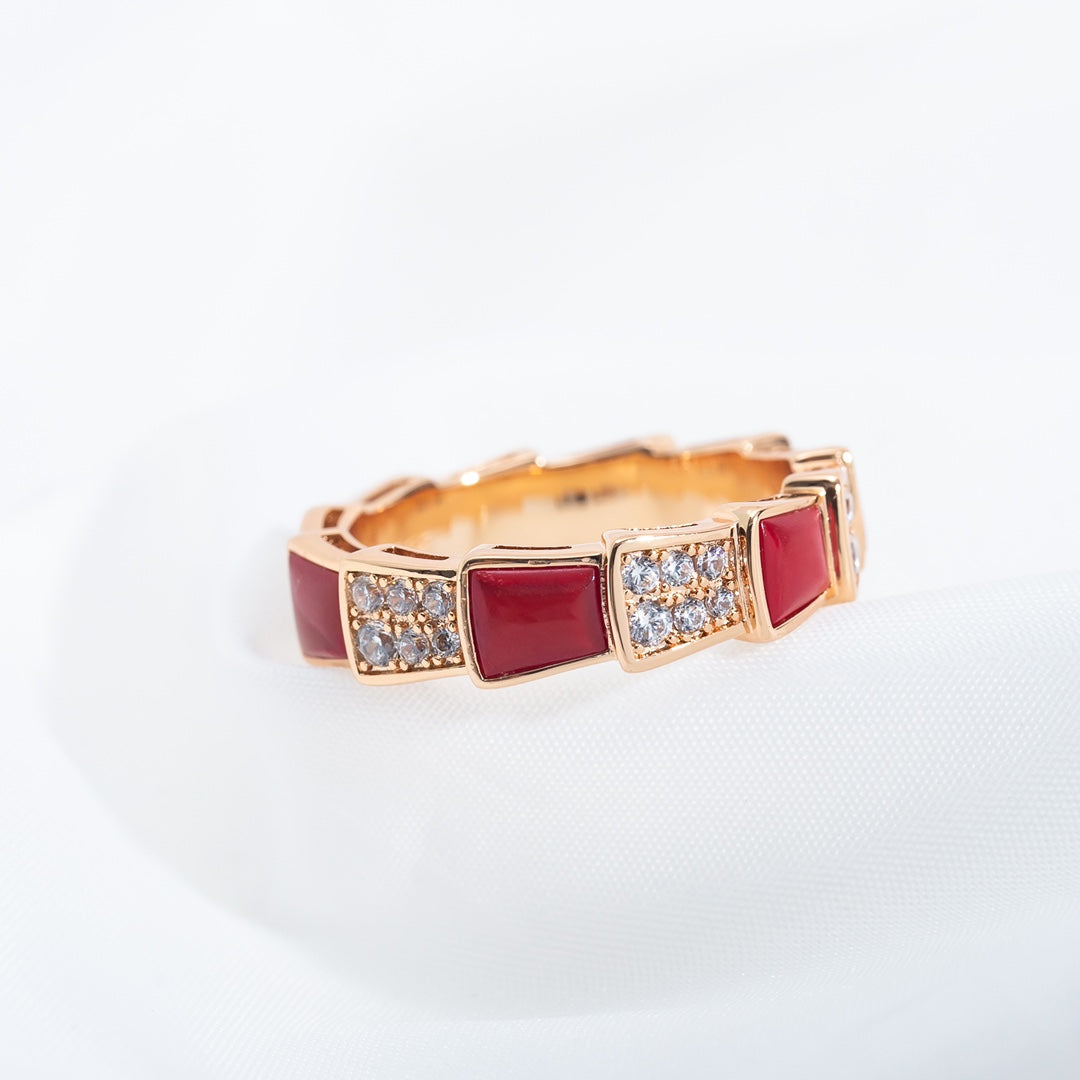 [Clover Jewelry]SERPENTI RING PINK GOLD CARNELIAN DIAMOND PAVED 4MM