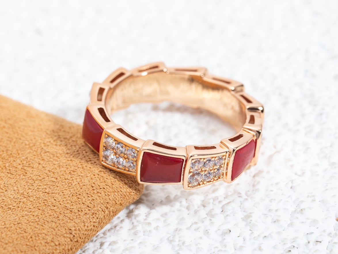[Clover Jewelry]SERPENTI RING PINK GOLD CARNELIAN DIAMOND PAVED 4MM