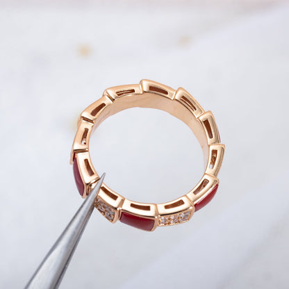 [Clover Jewelry]SERPENTI RING PINK GOLD CARNELIAN DIAMOND PAVED 4MM