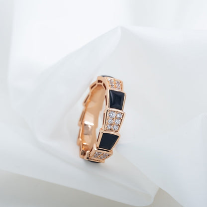 [Clover Jewelry]SERPENTI RING PINK GOLD BLACK MOP DIAMOND PAVED 4MM