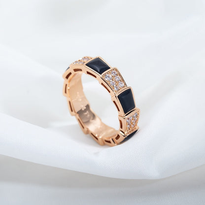 [Clover Jewelry]SERPENTI RING PINK GOLD BLACK MOP DIAMOND PAVED 4MM