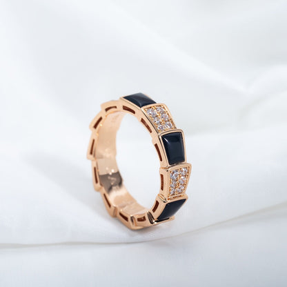 [Clover Jewelry]SERPENTI RING PINK GOLD BLACK MOP DIAMOND PAVED 4MM