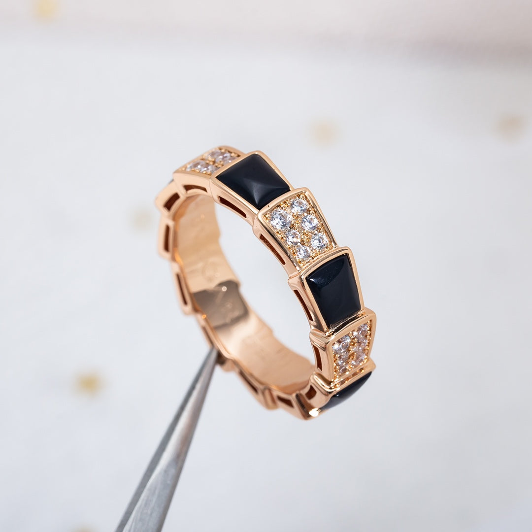 [Clover Jewelry]SERPENTI RING PINK GOLD BLACK MOP DIAMOND PAVED 4MM