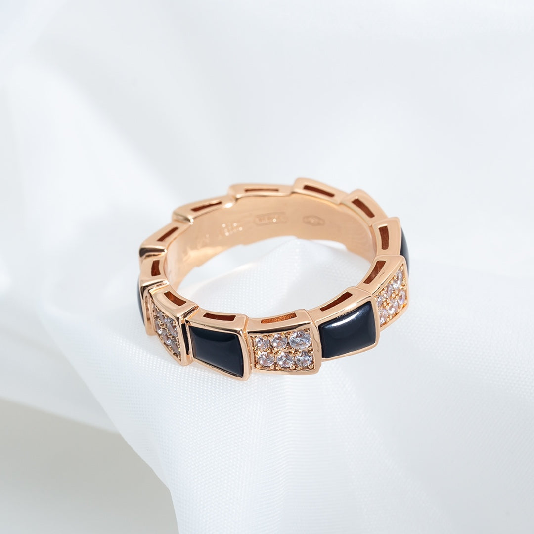 [Clover Jewelry]SERPENTI RING PINK GOLD BLACK MOP DIAMOND PAVED 4MM