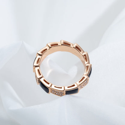 [Clover Jewelry]SERPENTI RING PINK GOLD BLACK MOP DIAMOND PAVED 4MM
