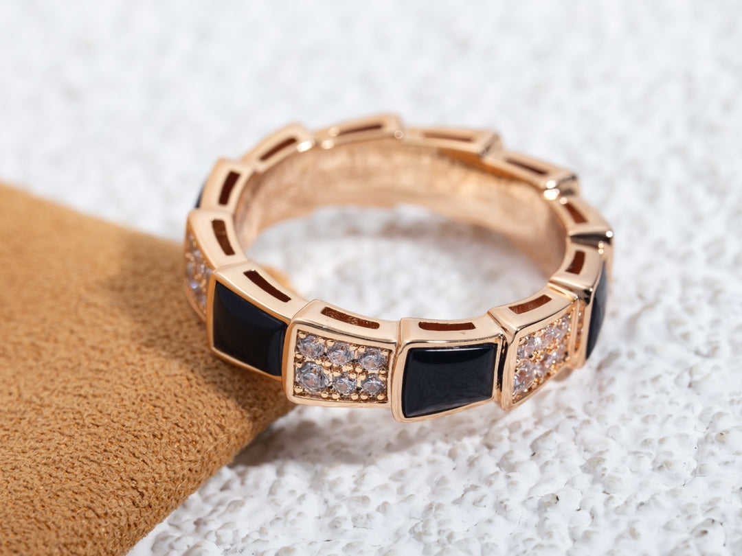 [Clover Jewelry]SERPENTI RING PINK GOLD BLACK MOP DIAMOND PAVED 4MM