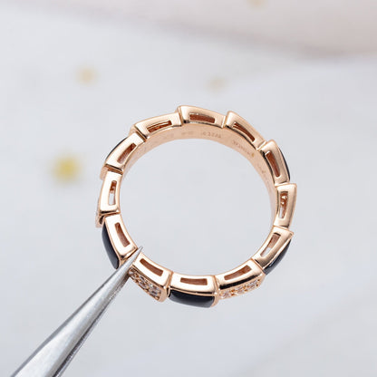 [Clover Jewelry]SERPENTI RING PINK GOLD BLACK MOP DIAMOND PAVED 4MM