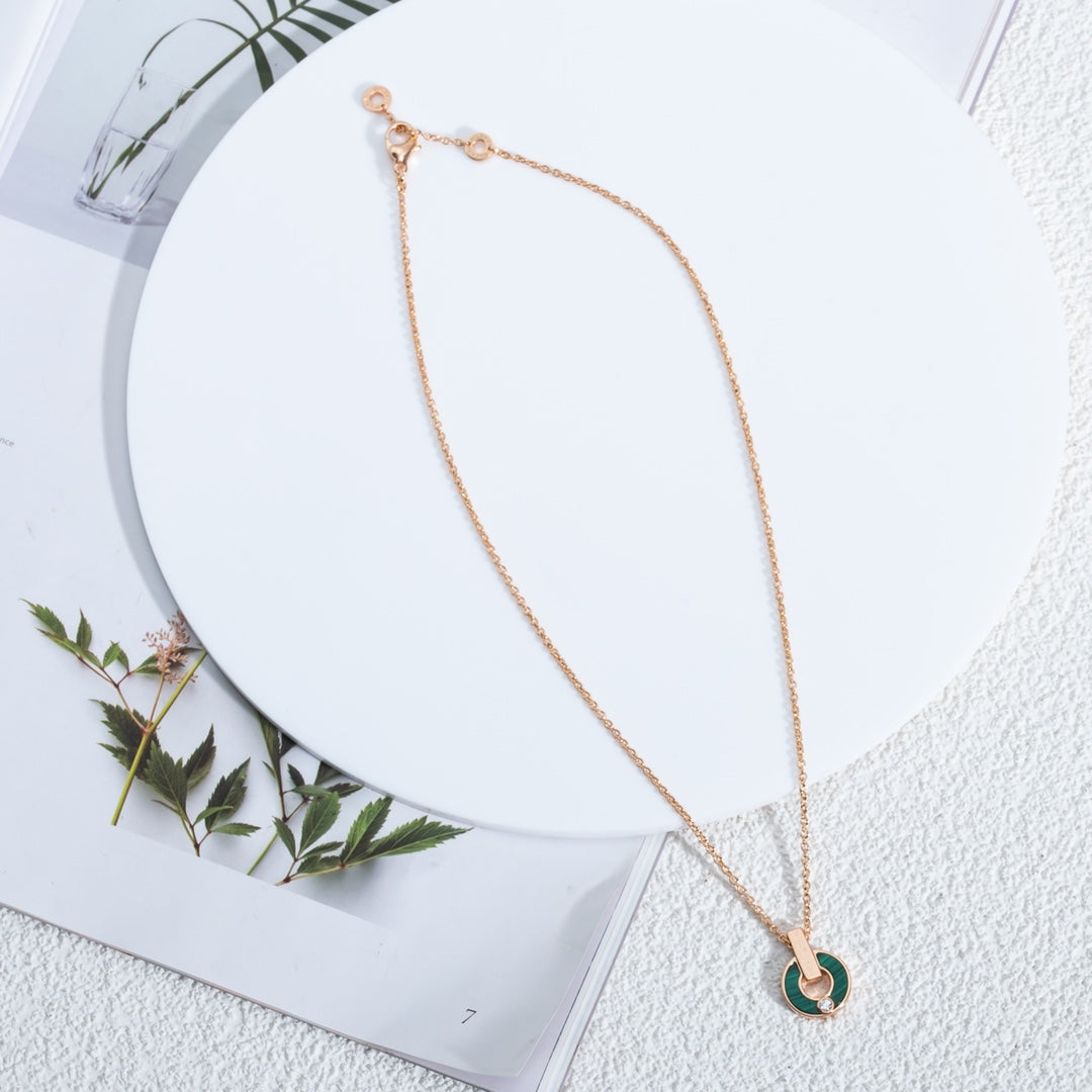 [Clover Jewelry]GARI NECKLACE PINK GOLD MALACHITE
