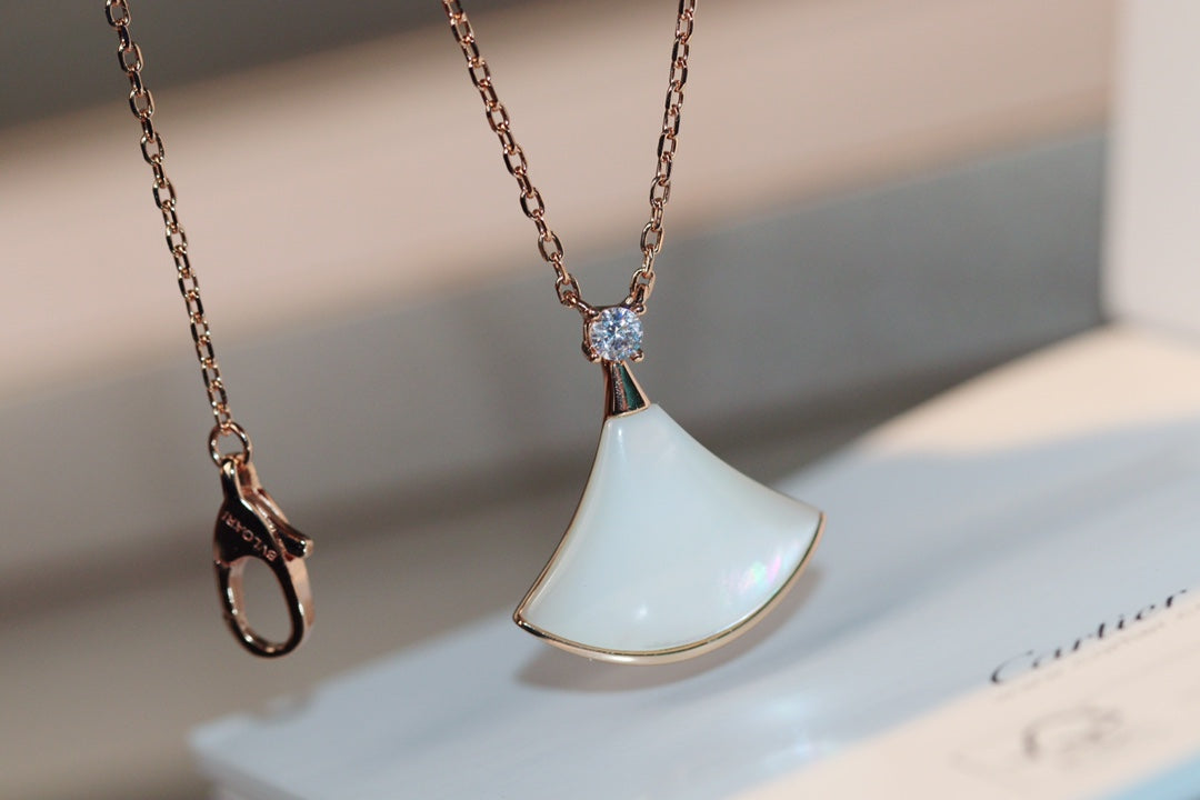 [Clover Jewelry]DREAM NECKLACE WHITE MOP PINK GOLD 1 DIAMOND