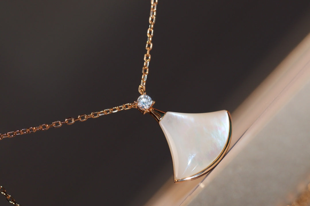 [Clover Jewelry]DREAM NECKLACE WHITE MOP PINK GOLD 1 DIAMOND