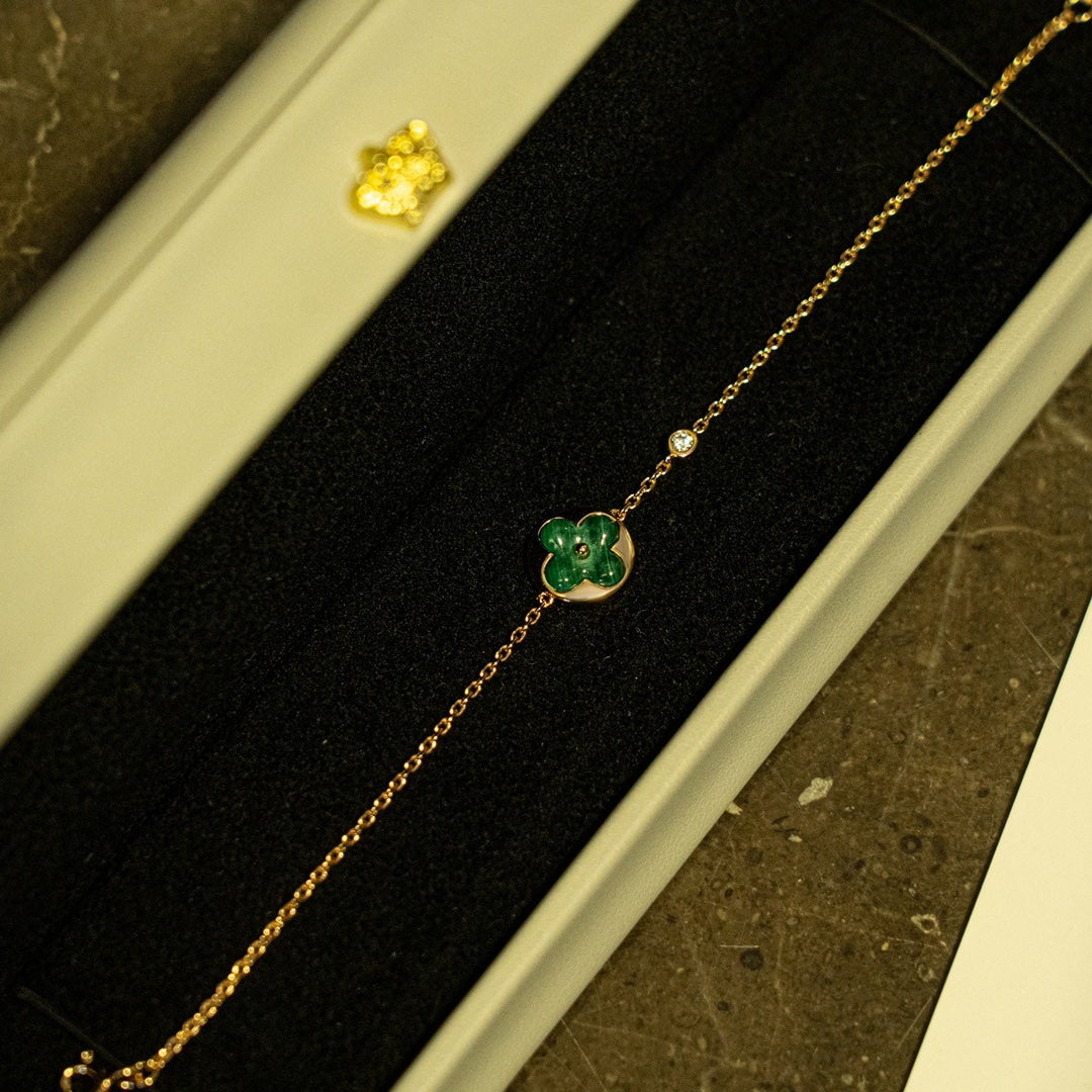 [Clover Jewelry]SUN MALACHITE 1 DIAMOND PINK GOLD BRACELET