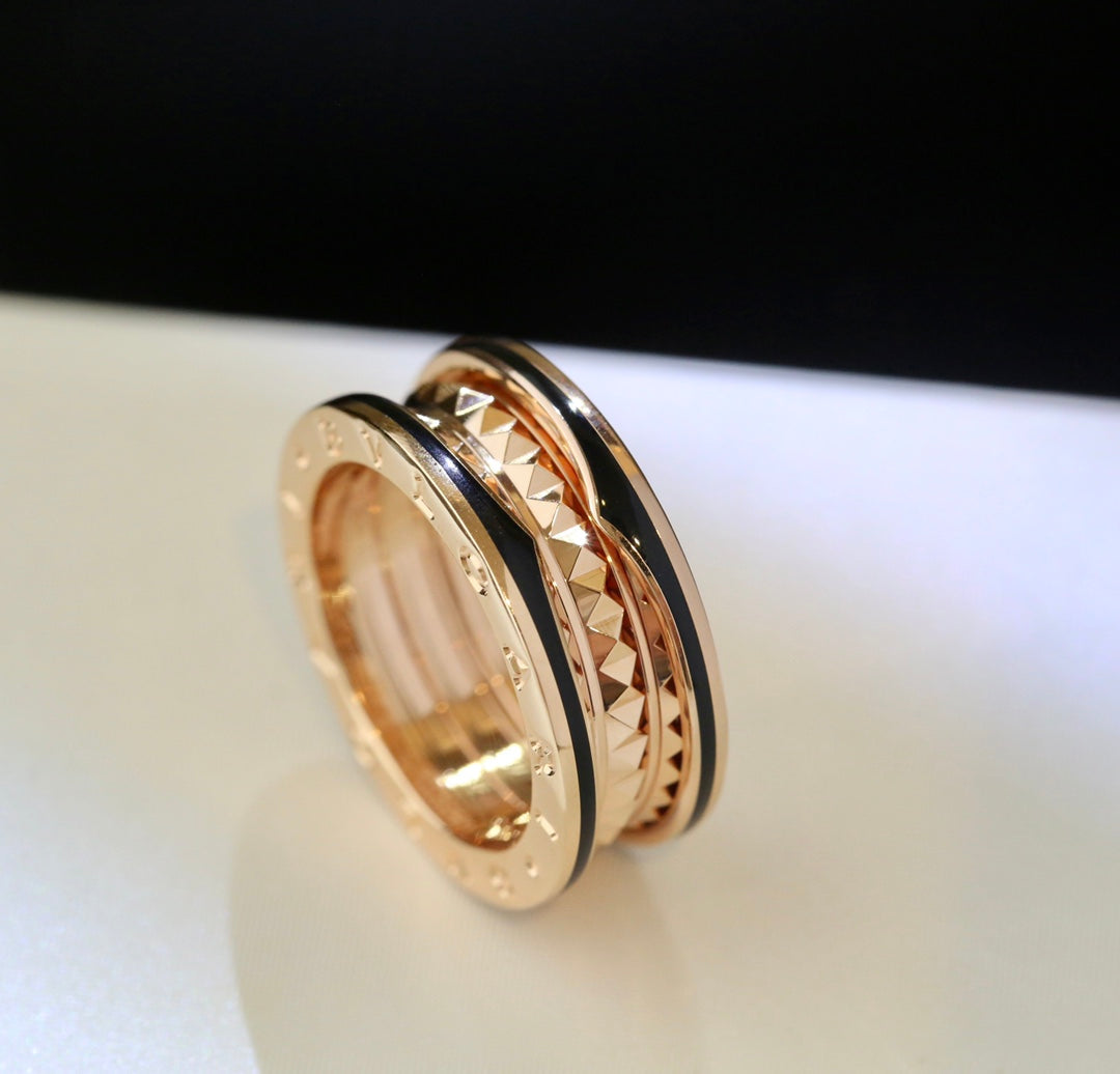 [Clover Jewelry]ZERO 1 PINK GOLD BLACK CERAMIC RING