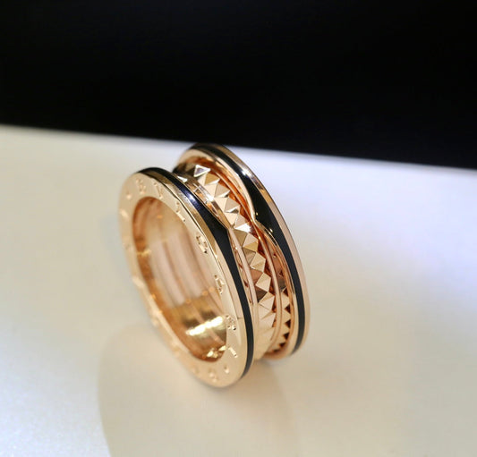 [Clover Jewelry]ZERO 1 PINK GOLD BLACK CERAMIC RING