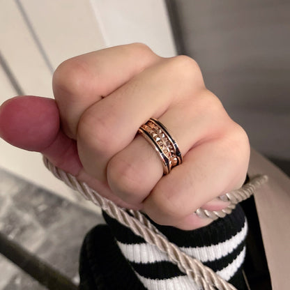 [Clover Jewelry]ZERO 1 PINK GOLD BLACK CERAMIC RING