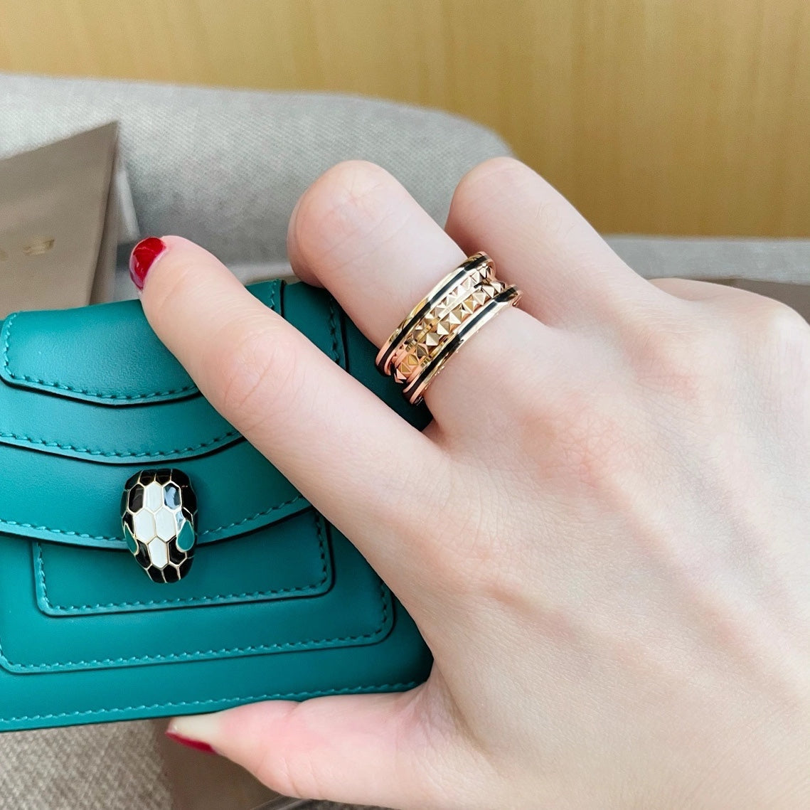 [Clover Jewelry]ZERO 1 PINK GOLD BLACK CERAMIC RING