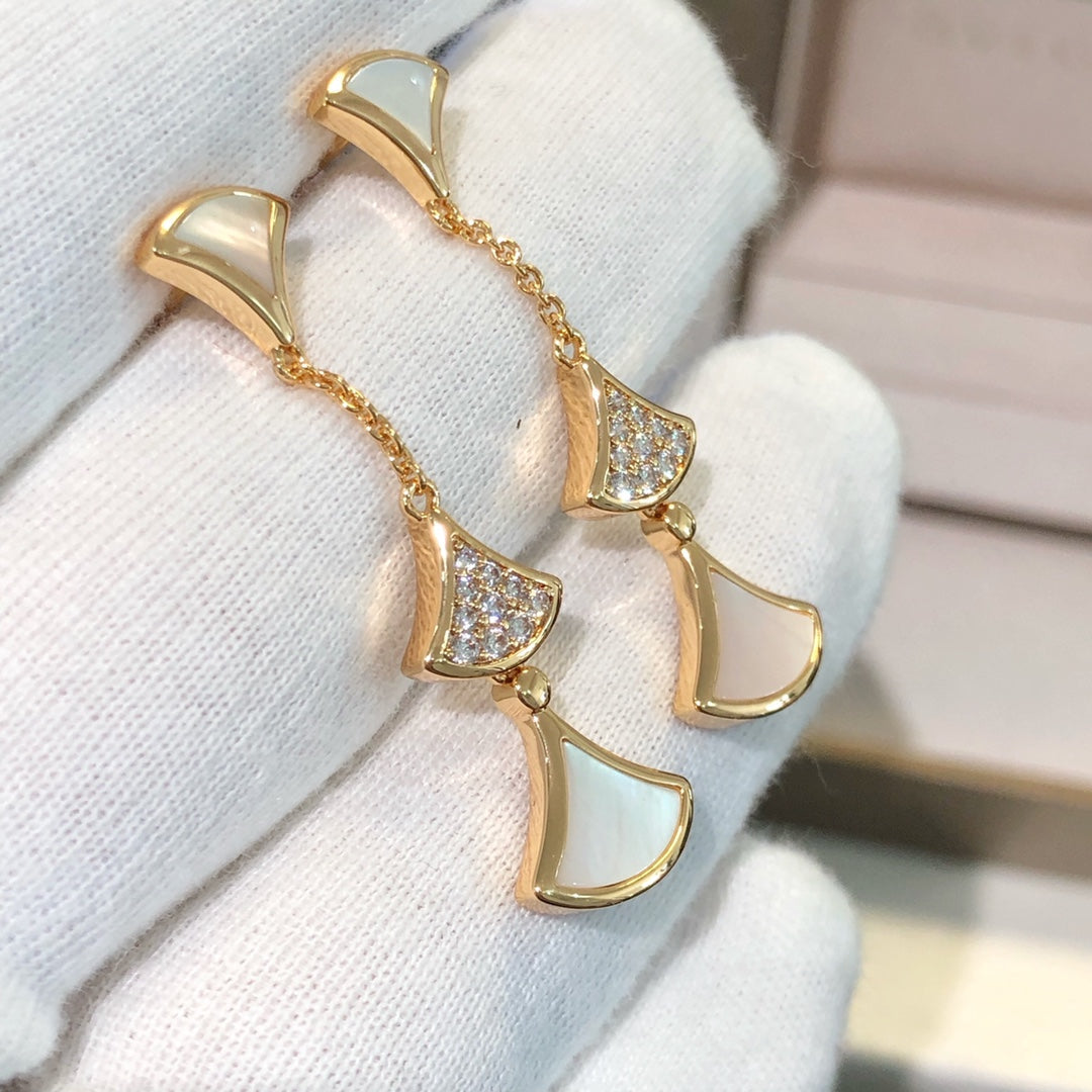 [Clover Jewelry]DREAM EARRINGS 3 MOTIFS DIAMOND MOP PINK GOLD