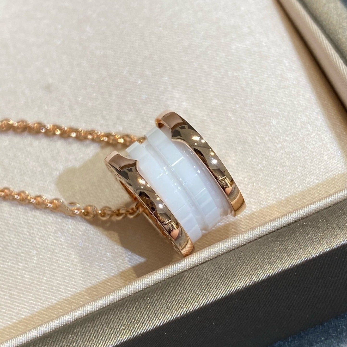 [Clover Jewelry]ZERO 1 WHITE CERAMIC PINK GOLD NECKLACE
