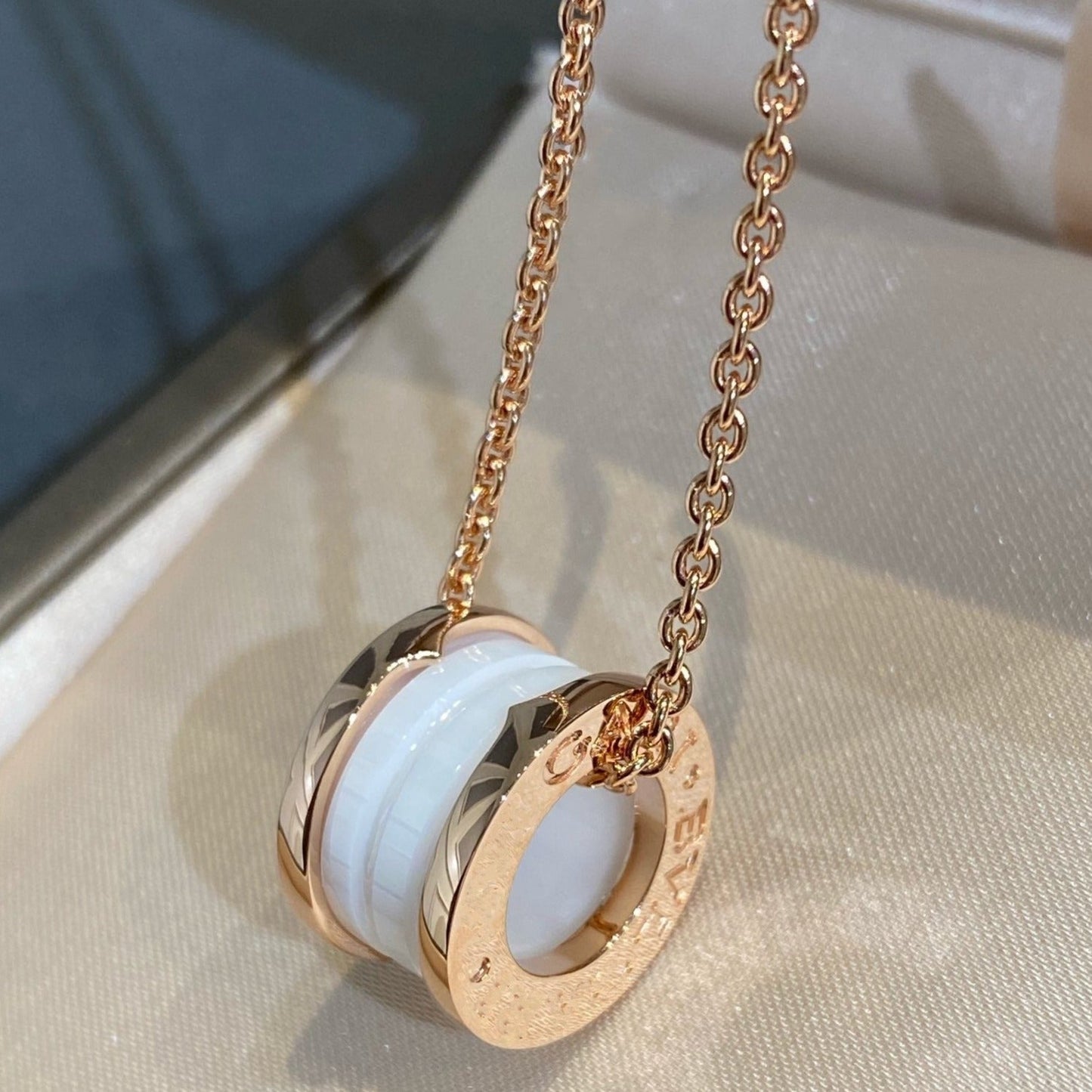 [Clover Jewelry]ZERO 1 WHITE CERAMIC PINK GOLD NECKLACE