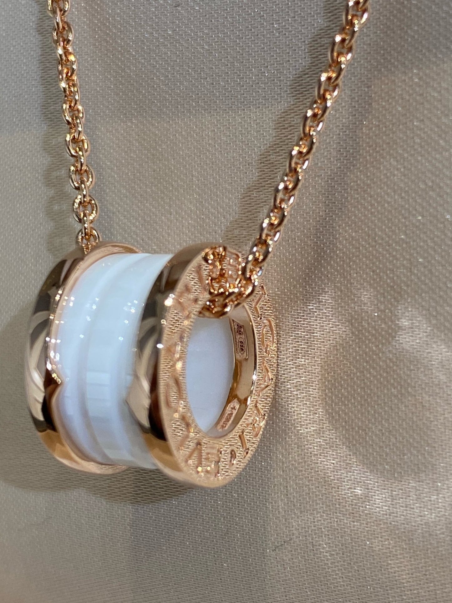 [Clover Jewelry]ZERO 1 WHITE CERAMIC PINK GOLD NECKLACE