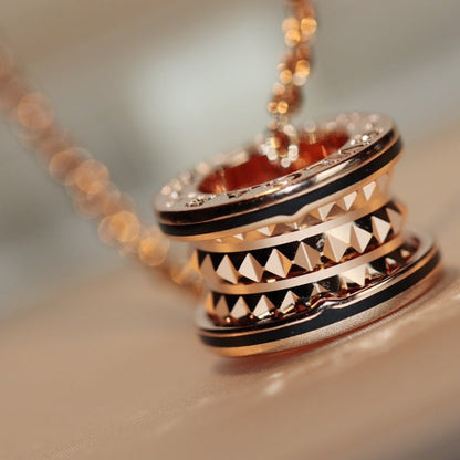 [Clover Jewelry]ZERO 1 ROCK PEDANT PINK GOLD BLACK NECKLACE