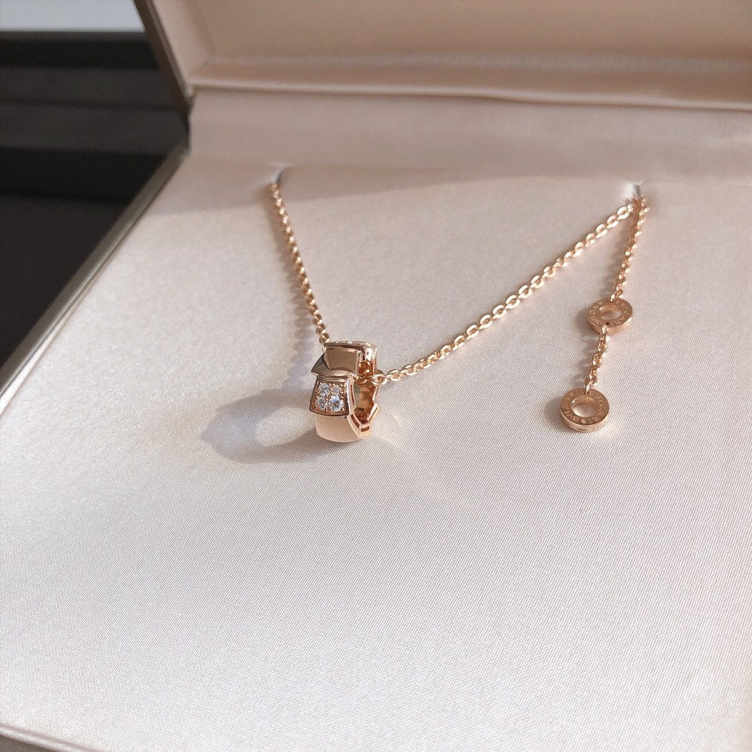 [Clover Jewelry]SERPENTI PEDANT DIAMOND PINK GOLD NECKLACE