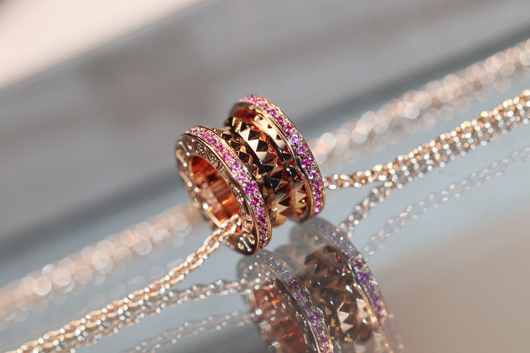 [Clover Jewelry]ZERO 1 ROCK PINK GOLD PINK DIAMOND NECKLACE