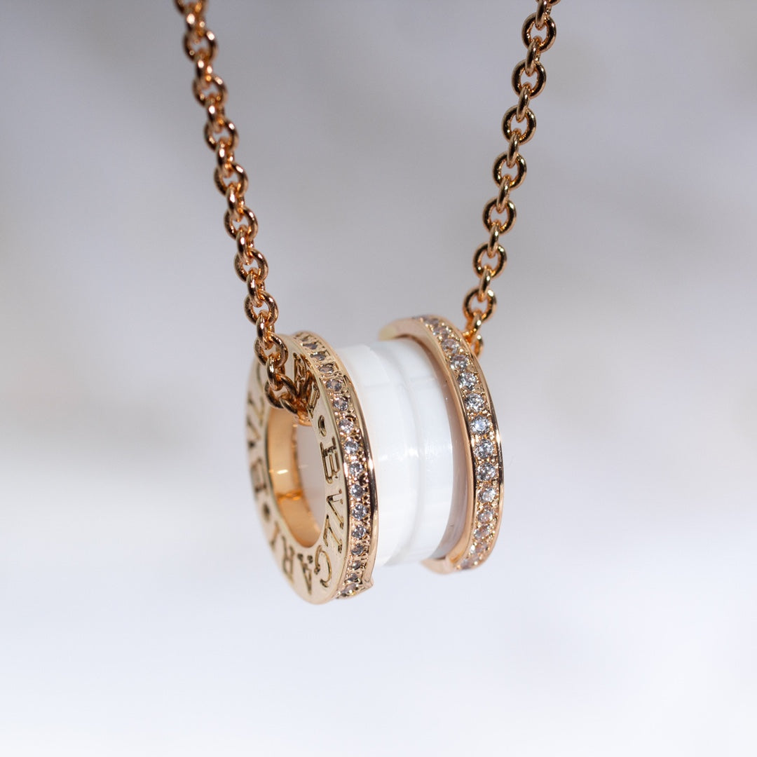 [Clover Jewelry]ZERO 1 WHITE CERAMIC PINK GOLD DIAMOND NECKLACE