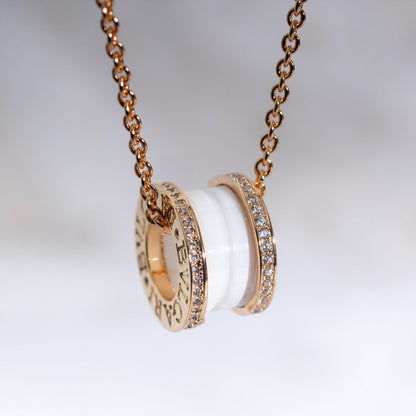 [Clover Jewelry]ZERO 1 WHITE CERAMIC PINK GOLD DIAMOND NECKLACE