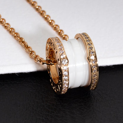 [Clover Jewelry]ZERO 1 WHITE CERAMIC PINK GOLD DIAMOND NECKLACE