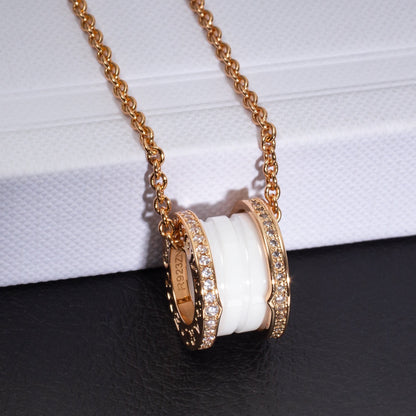[Clover Jewelry]ZERO 1 WHITE CERAMIC PINK GOLD DIAMOND NECKLACE