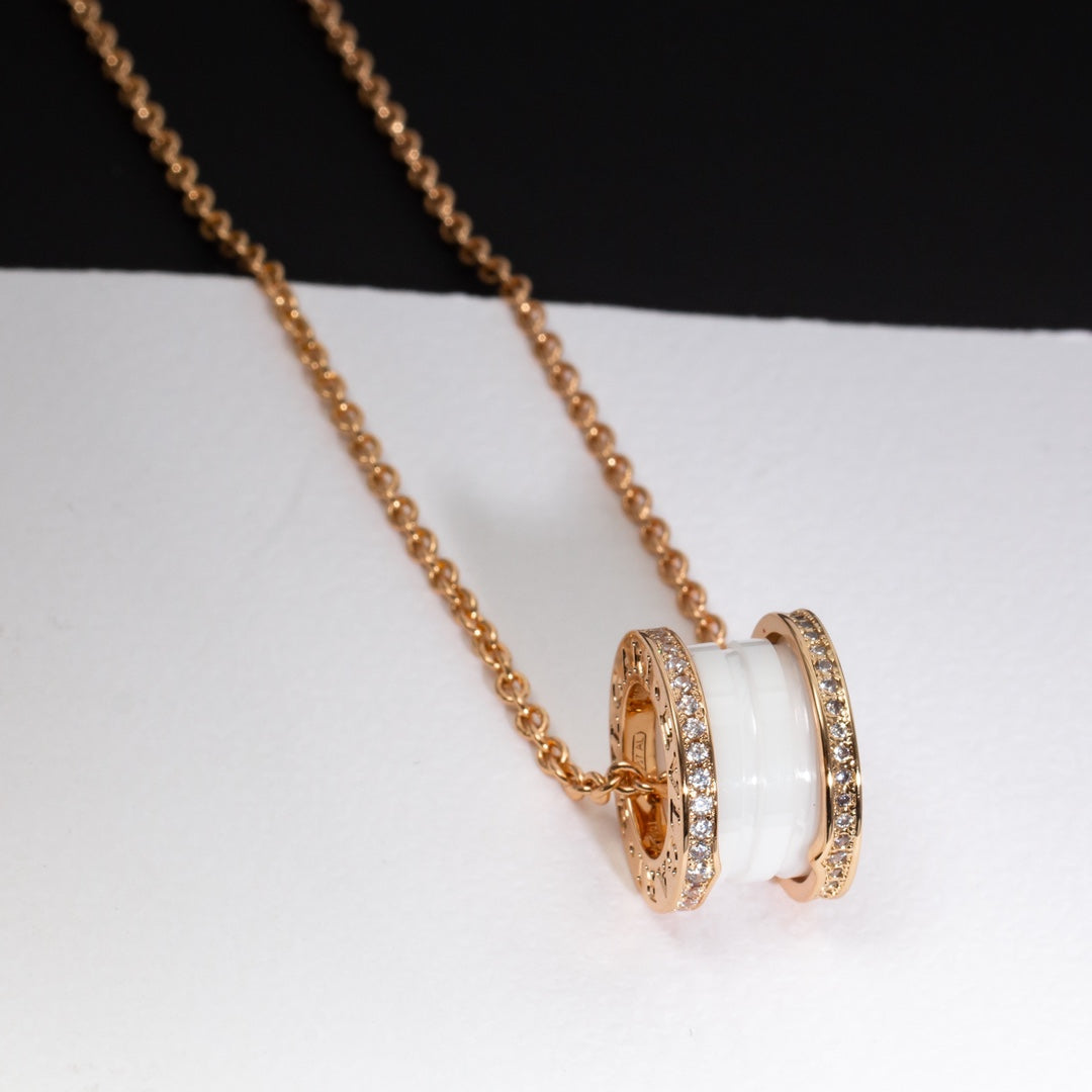 [Clover Jewelry]ZERO 1 WHITE CERAMIC PINK GOLD DIAMOND NECKLACE