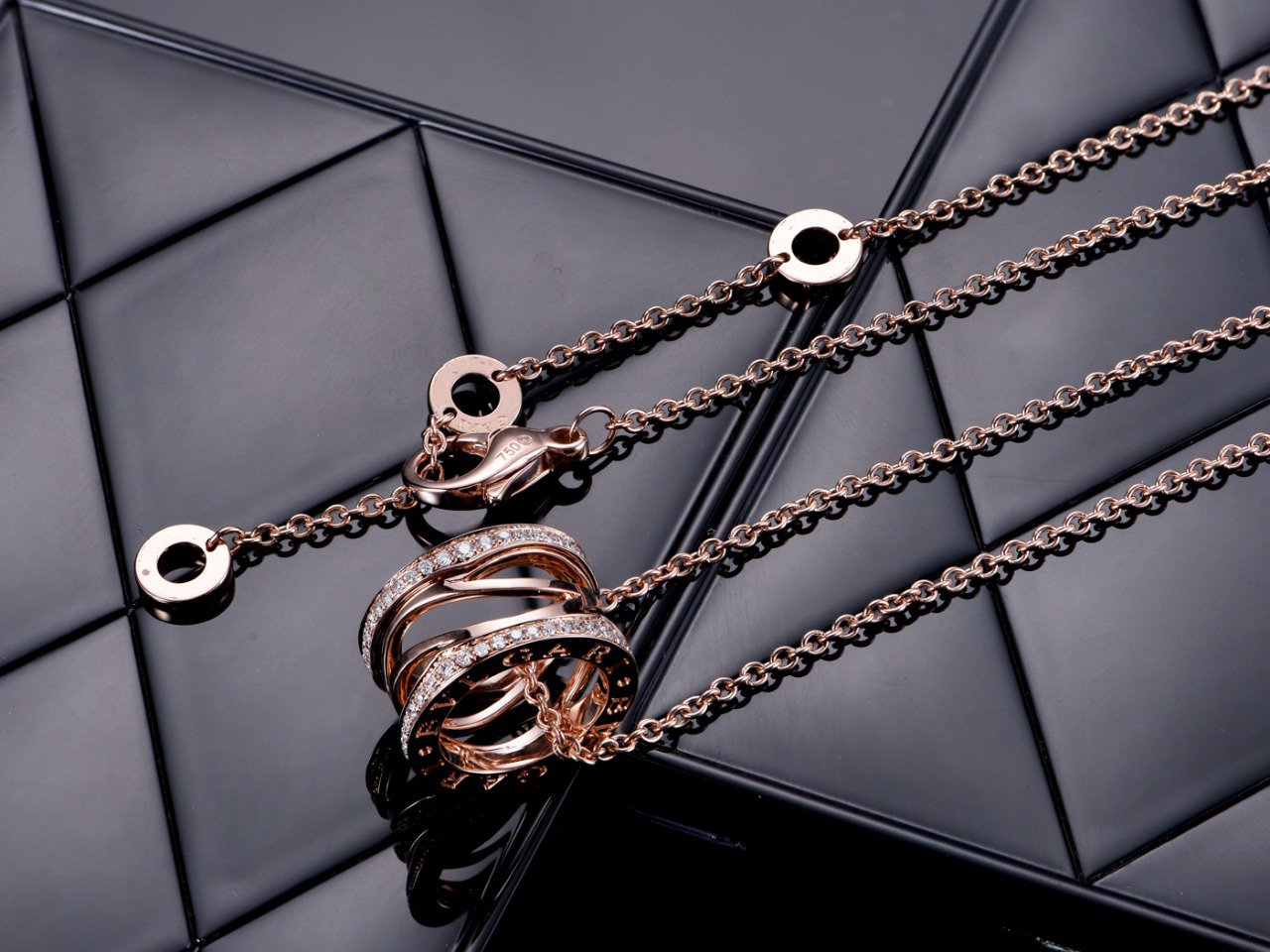 [Clover Jewelry]ZERO 1 PINK GOLD DIAMOND OPEN NECKLACE