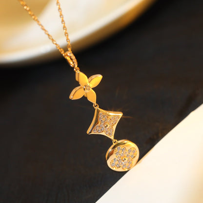 [Clover Jewelry]STAR AND SUN DIAMOND PINK GOLD NECKLACE