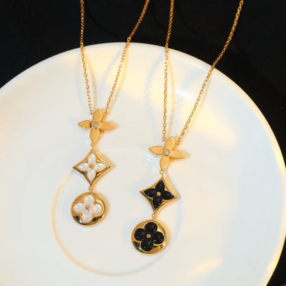 [Clover Jewelry]STAR AND SUN ONYX PINK GOLD NECKLACE
