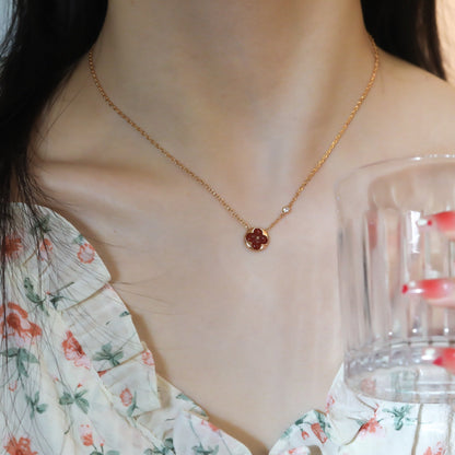 [Clover Jewelry]SUN PEDANT PINK GOLD 1 DIAMOND NECKLACE