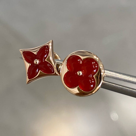 [Clover Jewelry]STAR AND SUN PINK GOLD CARNELIAN STUD EARRINGS