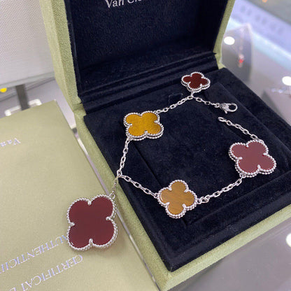 [Clover Jewelry]CLOVER 5 MOTIFS SIVLER CARNELIAN TIGER EYE BRACELET