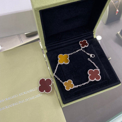 [Clover Jewelry]CLOVER 5 MOTIFS SIVLER CARNELIAN TIGER EYE BRACELET