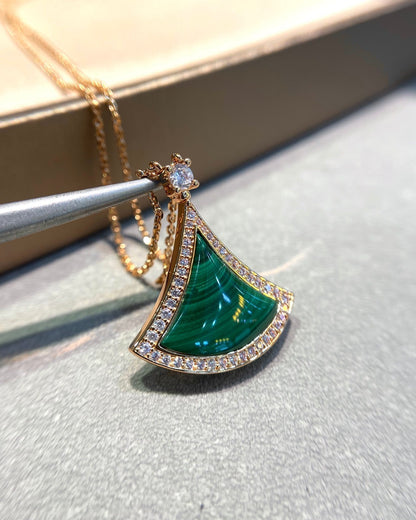 [Clover Jewelry]DREAM MALACHITE DIAMOND PAVED PINK GOLD NECKLACE