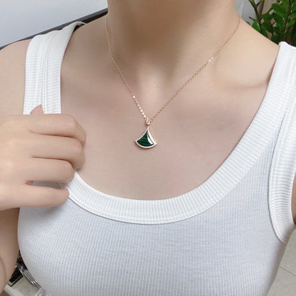 [Clover Jewelry]DREAM MALACHITE DIAMOND PAVED PINK GOLD NECKLACE