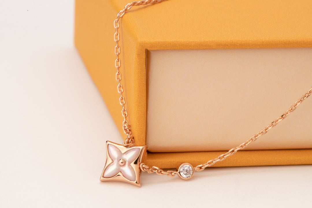 [Clover Jewelry]STAR PINK MOP 1 DIAMOND PINK GOLD NECKLACE