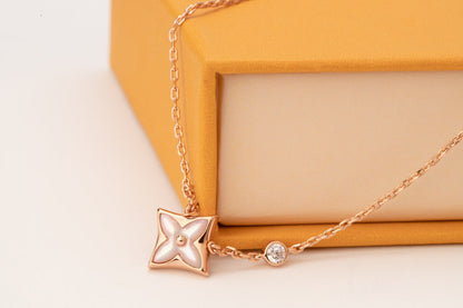 [Clover Jewelry]STAR PINK MOP 1 DIAMOND PINK GOLD NECKLACE