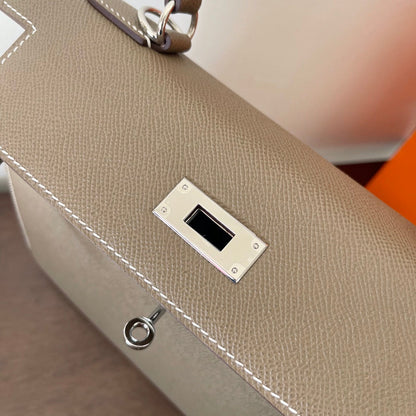 HM KELLY 28CM ETAIN EPSOM LEATHER SILVER HARDWARE