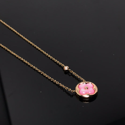 [Clover Jewelry]COLOR BLOSSOM PINK MOP SUN GOLD NECKLACE