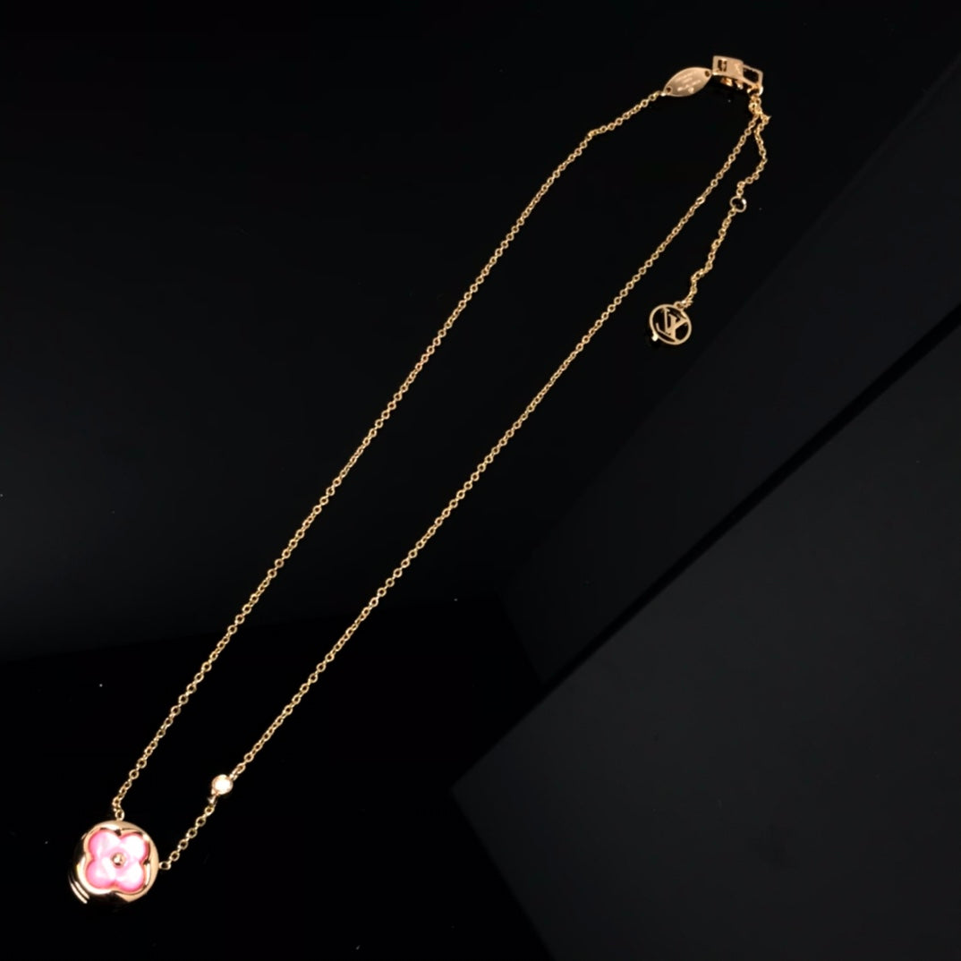 [Clover Jewelry]COLOR BLOSSOM PINK MOP SUN GOLD NECKLACE