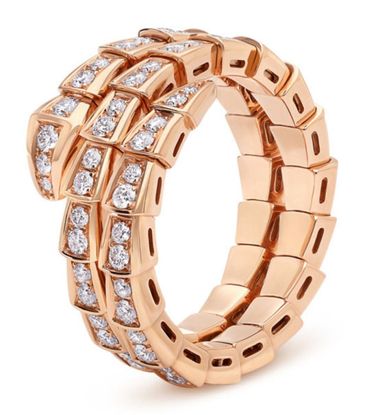 [Clover Jewelry]SERPENTI RING PINK GOLD DIAMOND DOUBLE ROW